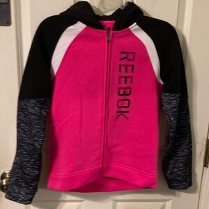 Reebok Girl’s Hoodie in Pink, Black, and White Large 14-16